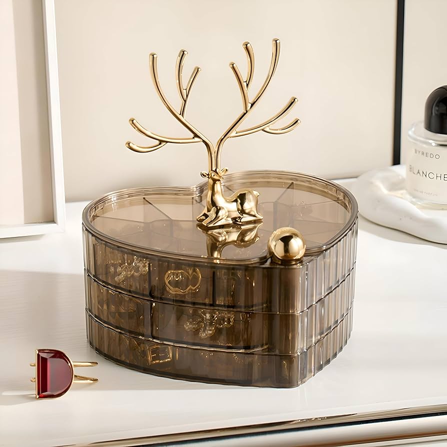 DeerLuxe Compact 3-Tier Jewelry Case