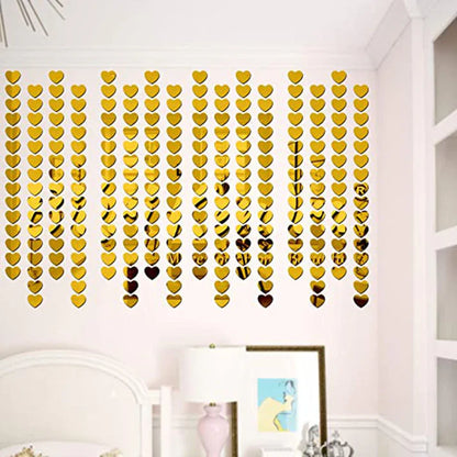 50Pcs Golden Heart Mirror Stickers