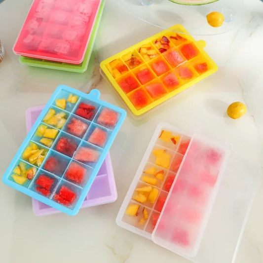 15 Grid BPA Free Silicone Ice Cube Tray With Lid, Kitchen Accessories 