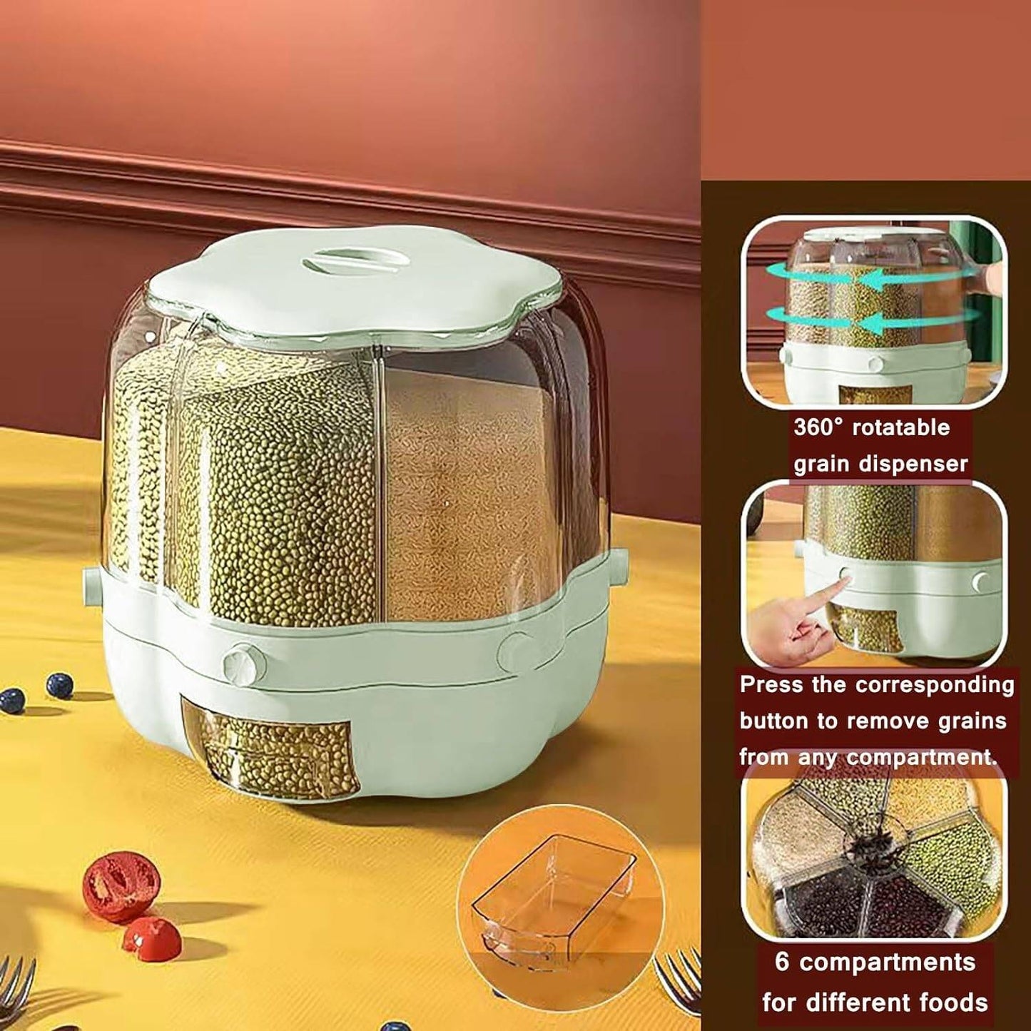 Rotating Rice Barrel, Kitchen Accessries 